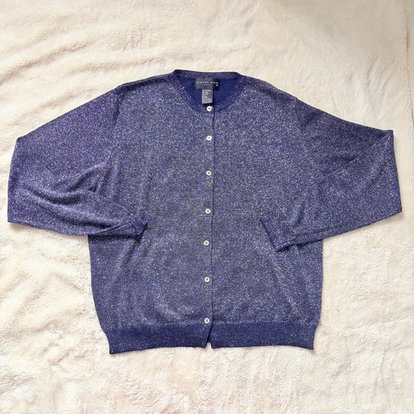 August Silk Metallic Button‑Front Cardigan| 70% Silk | Silver | Quiet Luxury - Picture 3 of 7